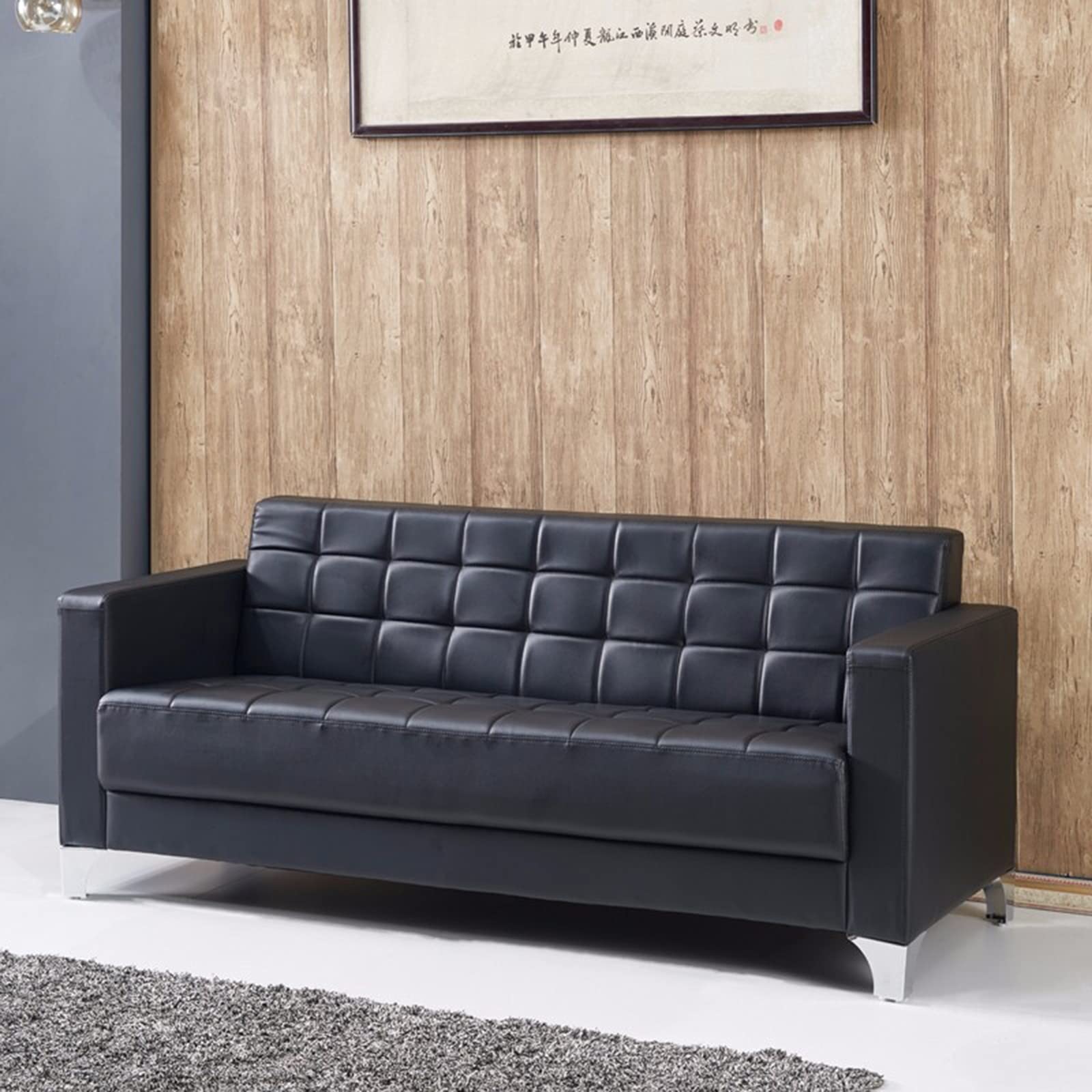 3 Seater Sofa Faux Leather Couch Settee Sofa Recliner with Metal Feet Widearmrest Design and 105 Comfortable Backrest