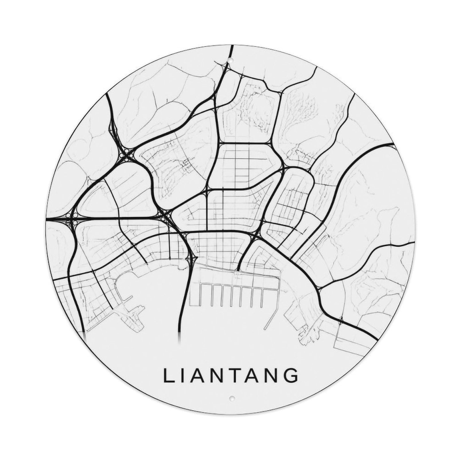 Okngb Style Street Grid Shanghai Liantang Town Riverfront Detail Metal Tin Sign Plaque Wall Decor For Cafe, Man Cave, Club Bar, Office, Home Garden Round Metal Poster 8X8inch