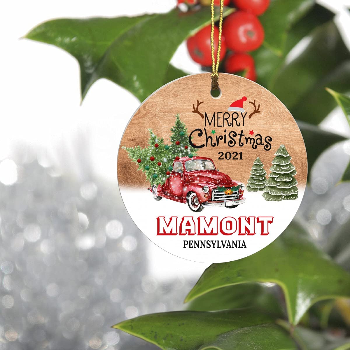 Christmas Tree Ornaments 2025 - Mamont Pennsylvania Ornament Hometown Custom City State - Keepsake Gift Ideas Mamont PA Ornament 3" for Friend and Housewarming