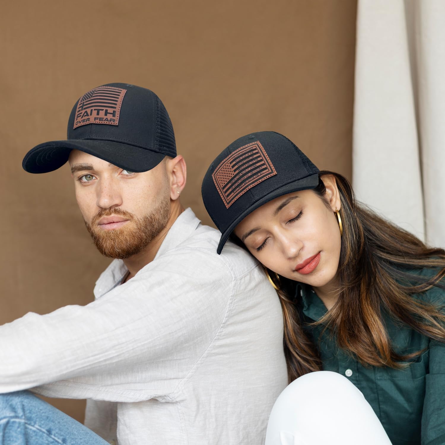 Faith Over Fear Hat with Leather Baseball Cap for Men Boy Gifts for Dad Cross Hats Christian Trucker Caps - Image 5