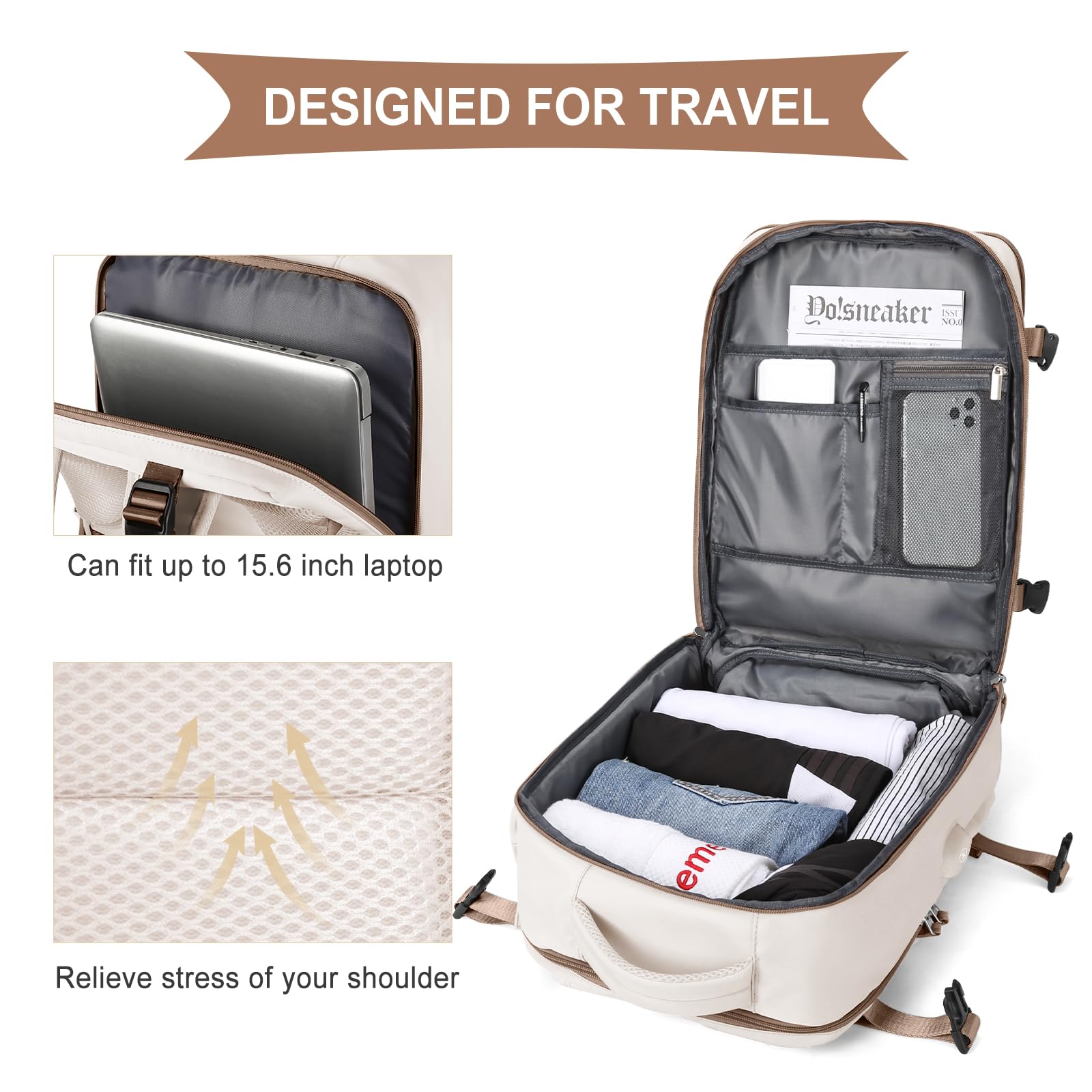 SZLX Zaino da viaggio grande da donna da escursionismo sportivo da esterno impermeabile da scuola casual laptop da 14 pollici con porta di ricarica USB scomparto per scarpe