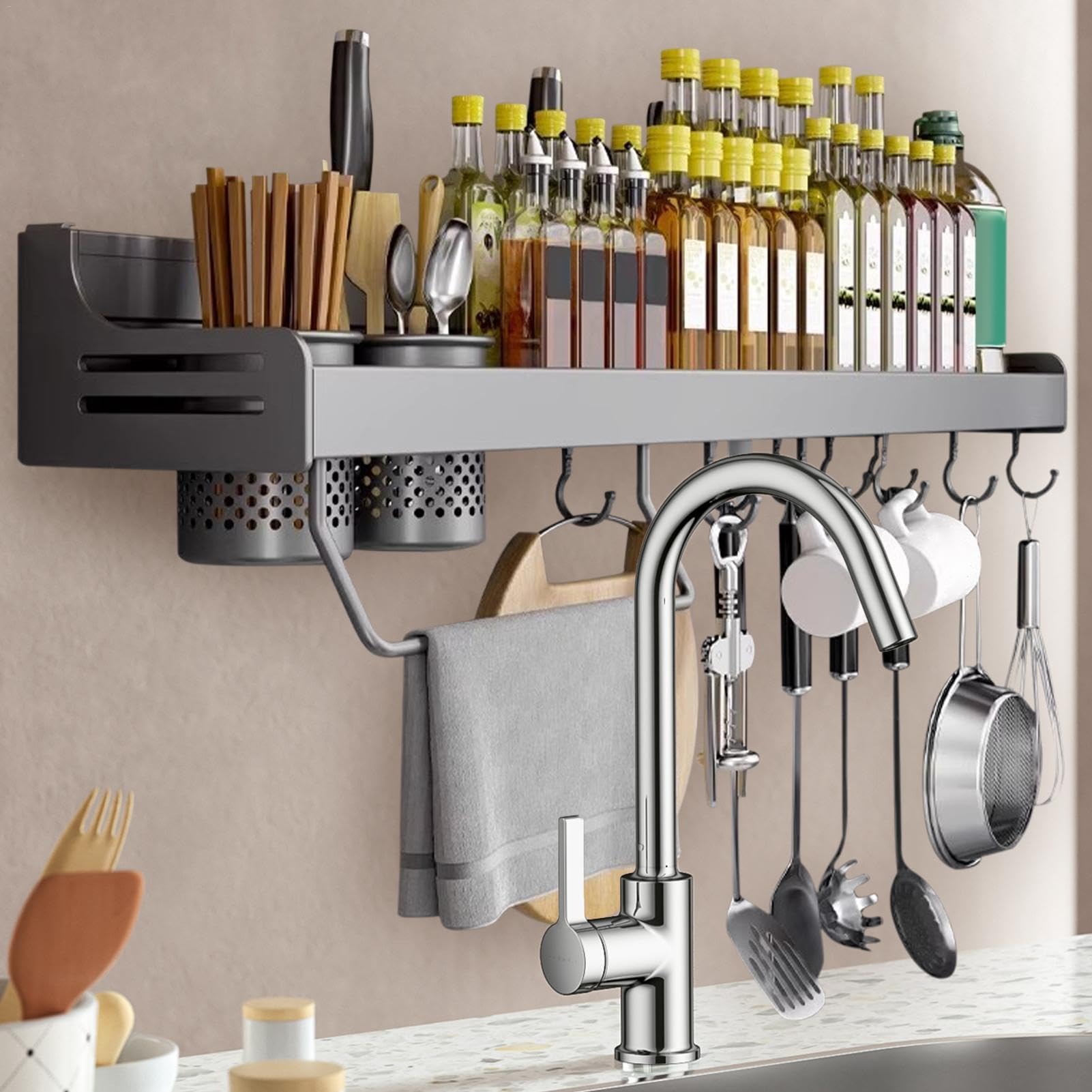 Estantes de cocina de temporada para pared, estante de exhibición de condimentos, ahorro de espacio, almacenamiento para especias y condimentos, perfecto para decoración del hogar y la cocina
