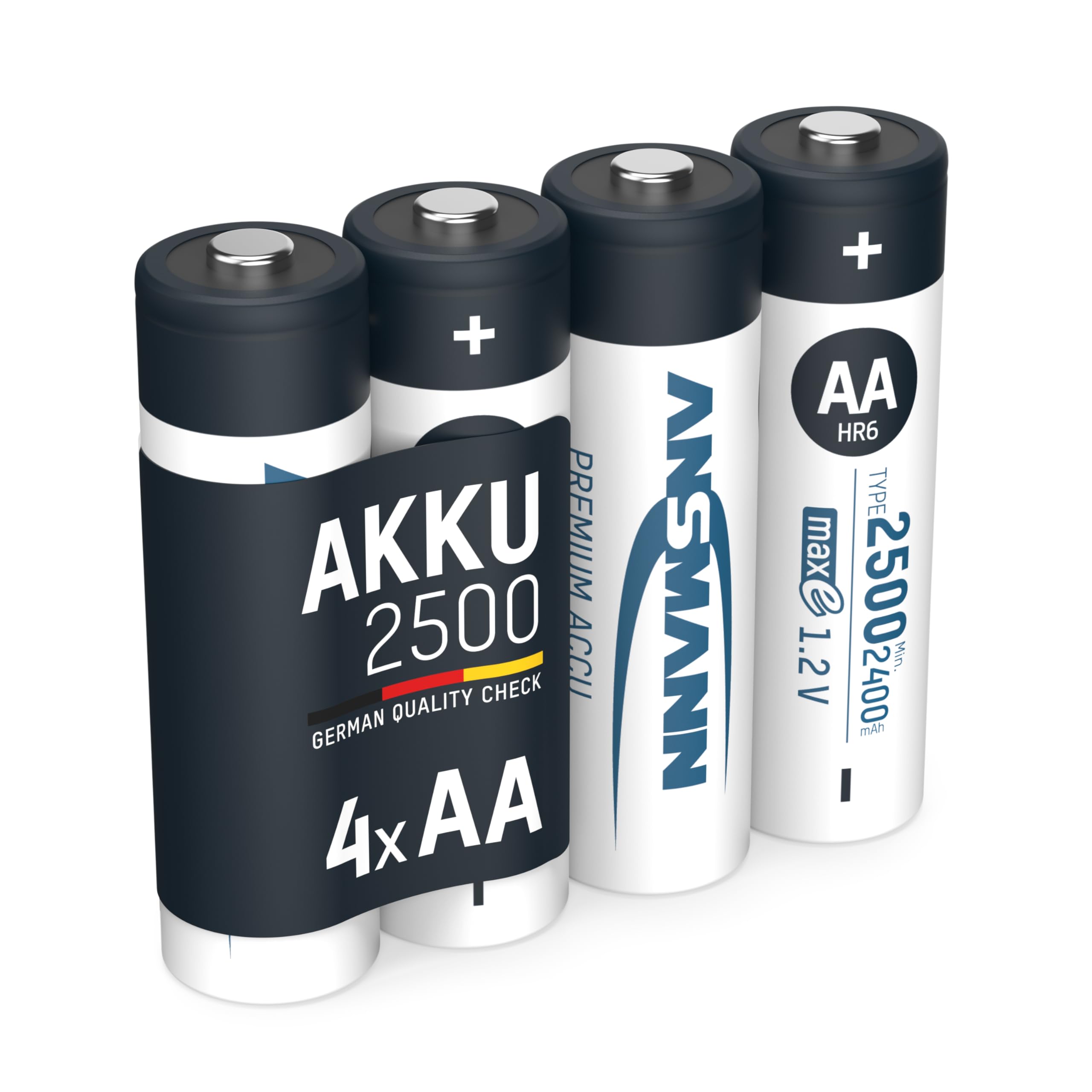 ANSMANN AA 2500 mAh NiMH Akku 4er Pack – Mignon AA, wiederaufladbar, maxE-Technologie