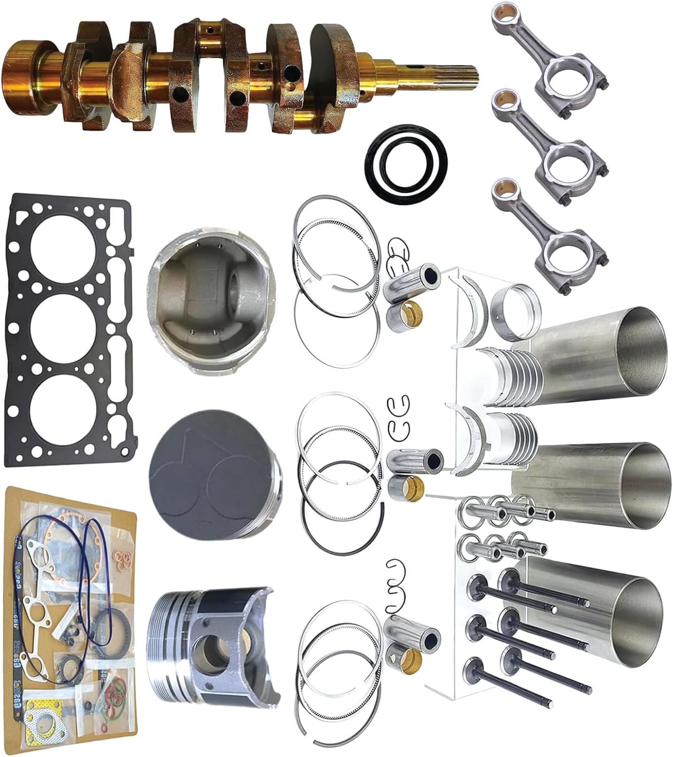 1J091-21110 D902 Overhaul Rebuild Kit + Crankshaft + 3 PCS Connecting Rod For Kubota D902 D902-E2B D902-E3B D902-E4B Engine KX41-3 Excavator RTV900G RTV900G9 RTV900R RTV900R6 RTV900W9 RTV900