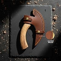 Vista 8 de Cuchillo de cocina Ulu hecho a mano con mango de madera rosa viene con funda de cuero (6009-P)