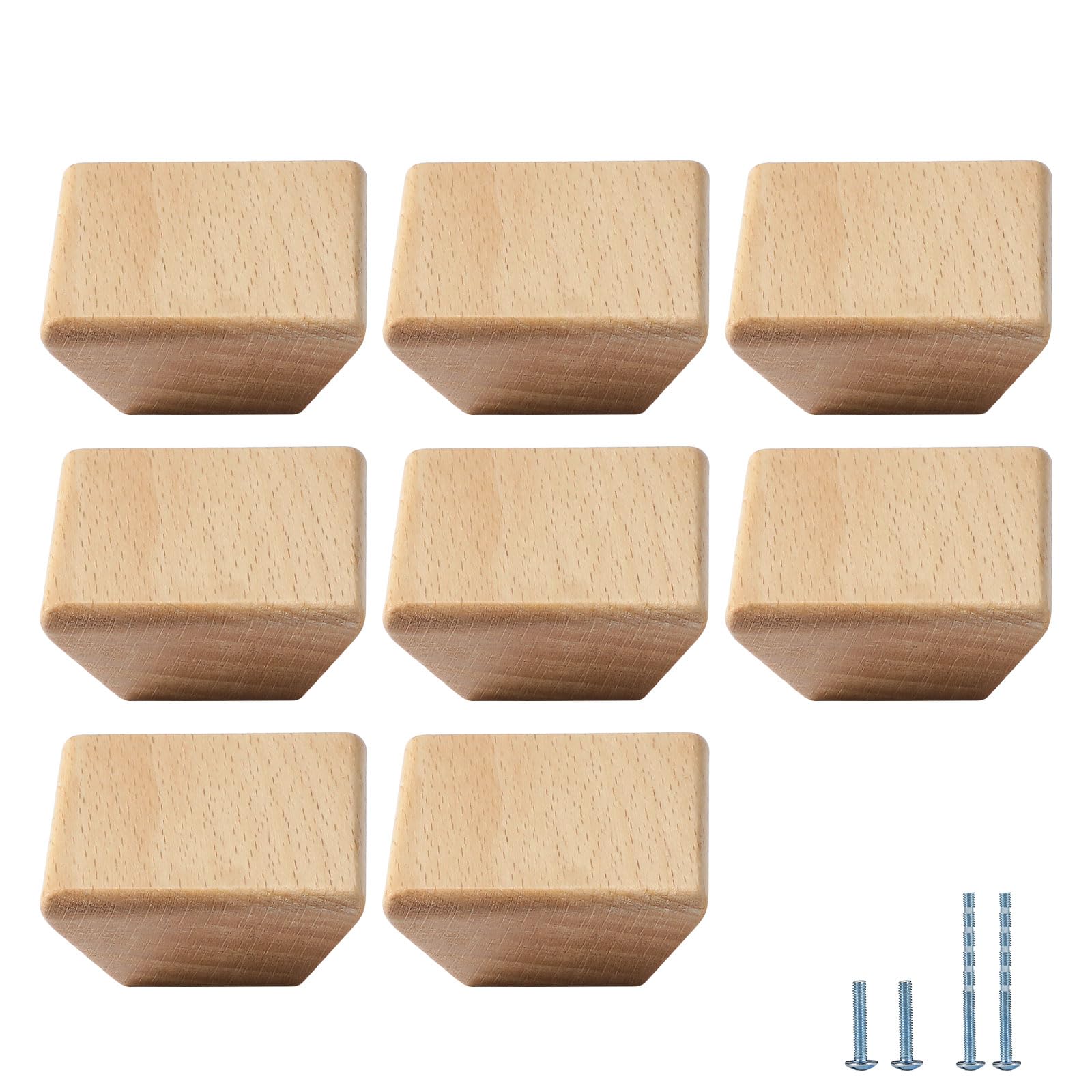 Evionlin 8 Pack Square Beech Wood Cabinet Door Handles Large Cabinet Drawer Pulls Single-Hole Wardrobe Knobs Wooden Door