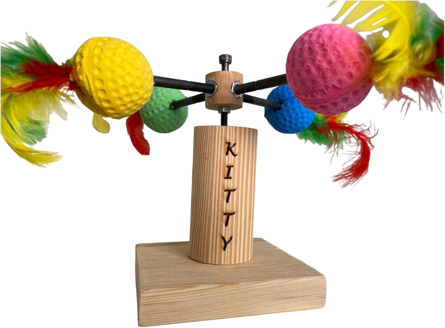 Handmade Personalized Rotating Cat Toy, Interactive Feather Sponge Balls Toy for Cats, Exercise Cat Wheel Gift, Custom Wood Play