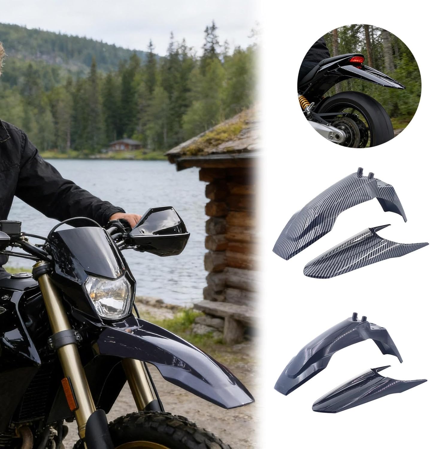 Front and Rear Fender Set for Tuttio Soleil 01 Electric Dirt Bike, Compatible Black Mud Guards for Tutti Off-Road Motorcycle, Heavy Duty ABS Replacement Fenders (Black)