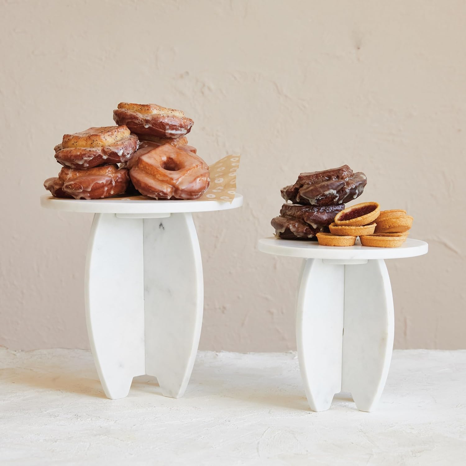 Creative Co-Op Marble Kitchen Pedestal with Interlocking Base, White