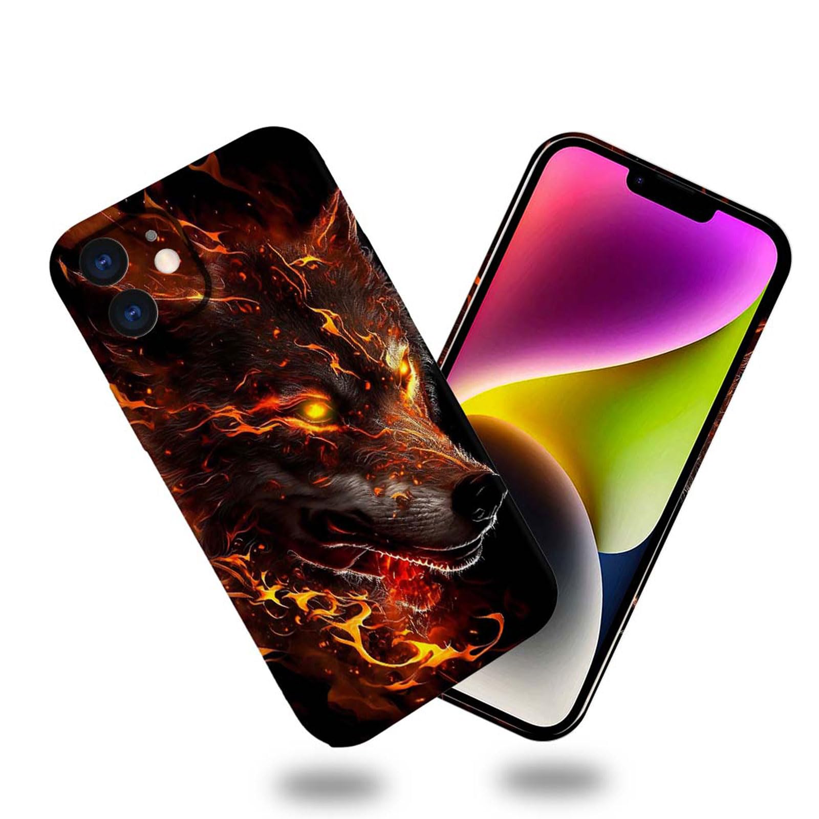Yuning419Case Compatible with iPhone 12 Case,Fire Wolf 3D Design Phone Case,Stylish Durable Shockproof Raised Bumper Corners Case for 12 6.1 inch