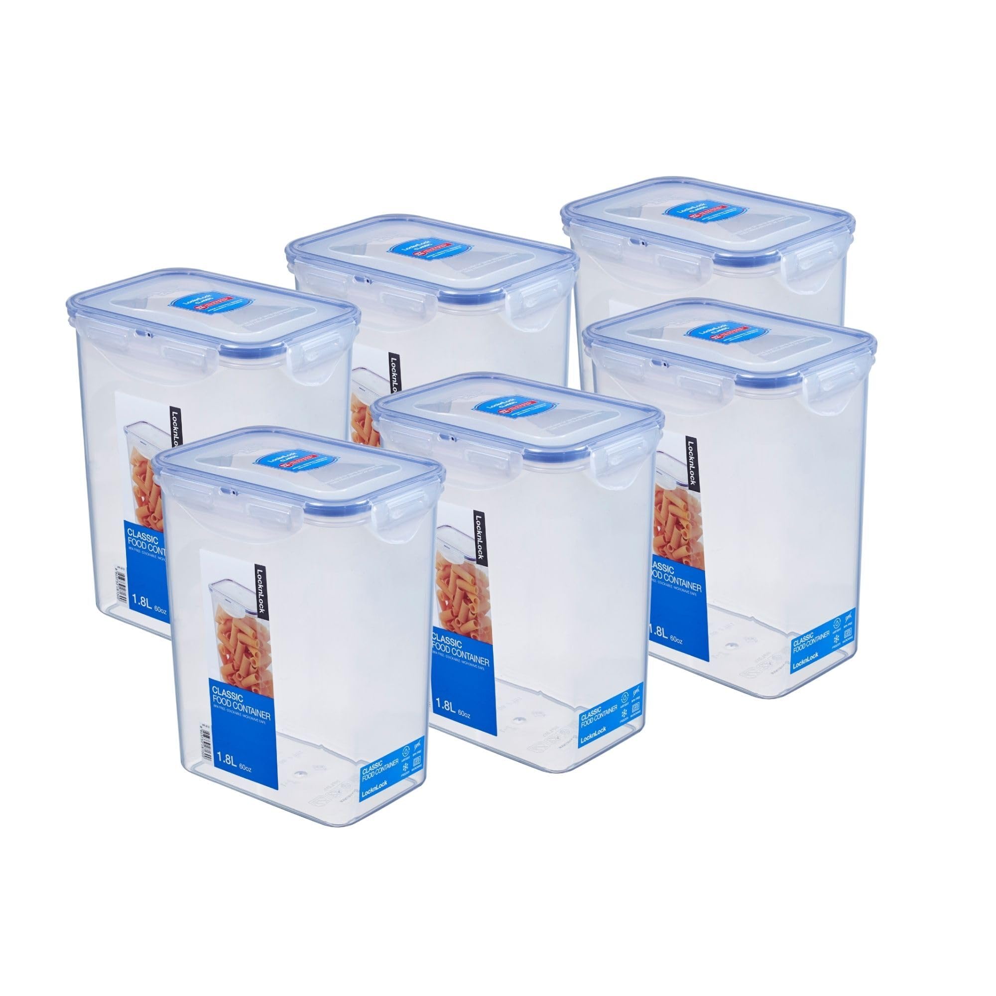 LocknLock 6er Set HPL813 Vorratsdosen - Frischhaltedosen 1,8 Liter - Maße (LxBxH): 151 x 108 x 185 mm - Geeignete Dosen zum Einfrieren und Mikrowelle - Lock and Lock Dosen Food Box Meal-Prep-Boxen