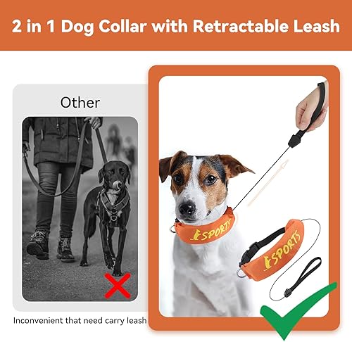 Miniatura 5 de NAMSAN Collar de correa retráctil para perros medianos a grandes, collar de perro con correa retráctil integrada, todo en uno, ajustable, naranja