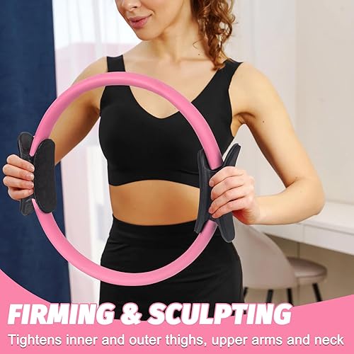 Miniatura 7 de Kit de anillos de pilates para mujer, equipo de pilates para entrenamiento en casa, anillo de pilates de 14 pulgadas, bola de pilates de 9 pulgadas,