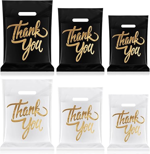 Sepamoon 200 bolsas de mercancía de agradecimiento – Bolsas de regalo de plástico reutilizables con asas troqueladas para recuerdos de fiesta, 6 x 8