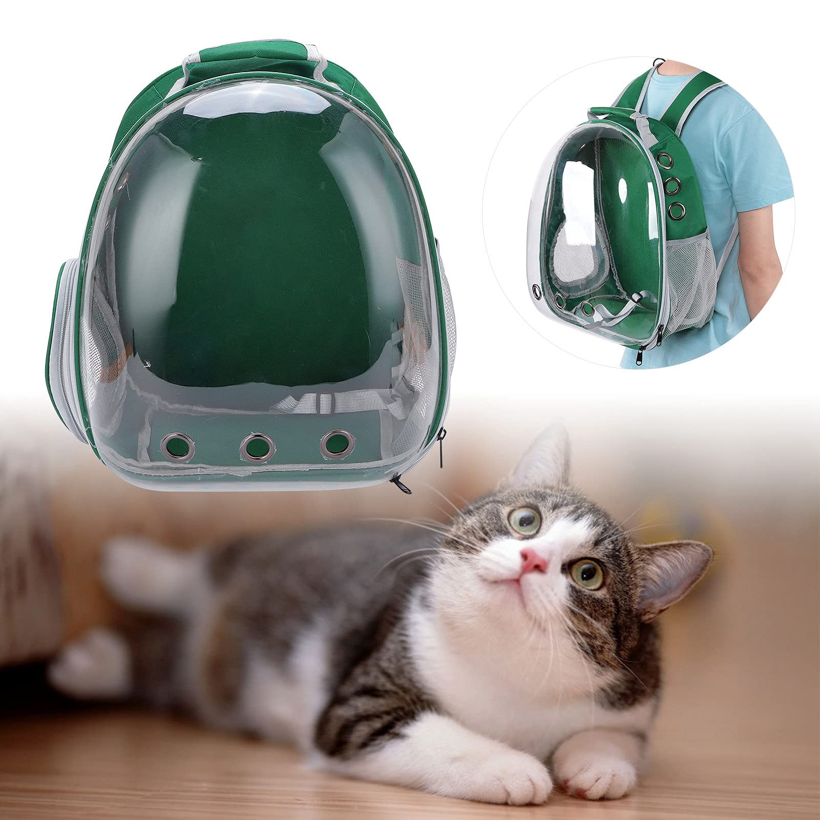 Trasportino per Animali Domestici, Zaino per Piccole Borse da Trasporto per Escursioni, Passeggiate all'aria Aperta o Ciclismo (Versione aggiornata verde)