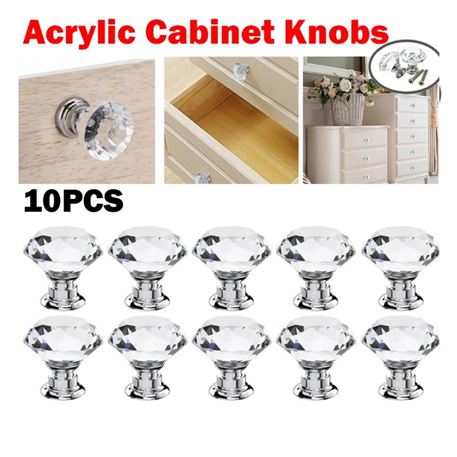 Pomelli per Porta 10 PZ 30mm Cristallo Trasparente Maniglia Dell'armadio Cassetto Comodino Comodino Mobili Maniglia Pull Manopole Kit Manopole Della Porta