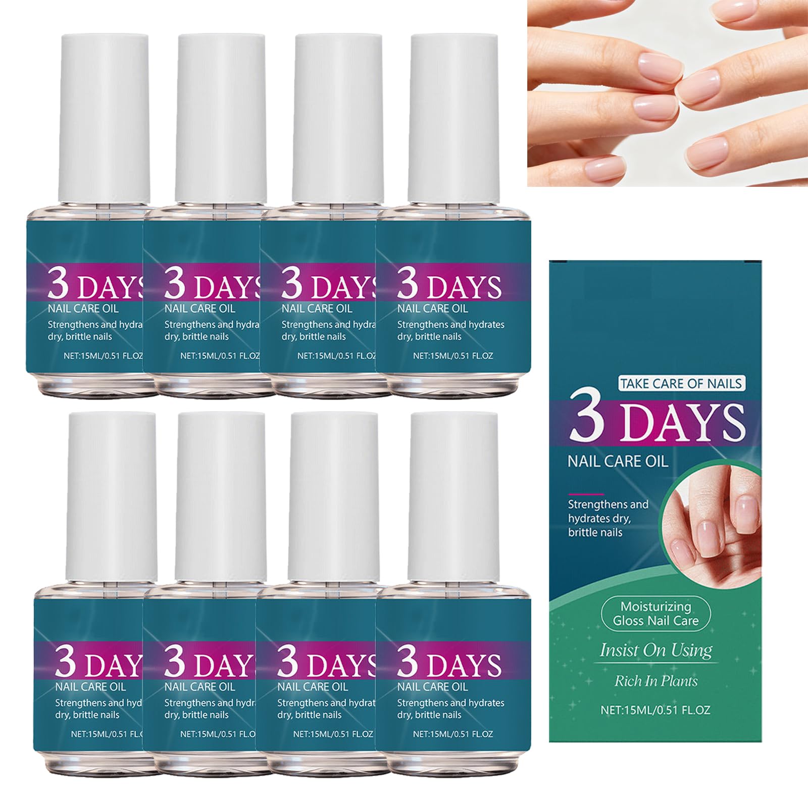 Aceite de Uñas de 3 Días, Nutre Y Protege Las Uñas, Aceite Nutritivo, Secado Rápido, Hidratante Y Brillante, Cuidado Diario De Uñas, Adecuado Para Dedos Y Dedos, 15 Ml (8pcs)
