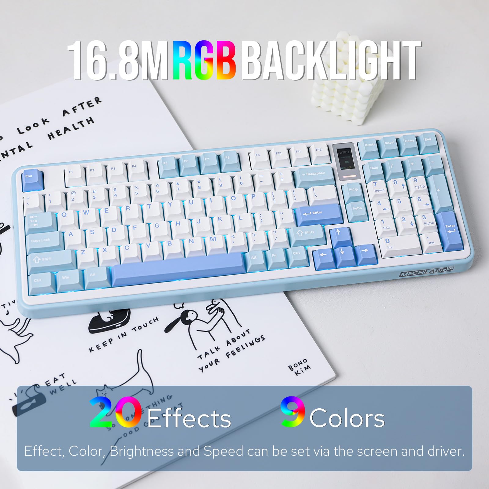 MechLands Vibe99 Teclado inalámbrico para juegos con pantalla 1.06" teclado mecánico cremoso intercambiable al 96% BT5.0/2.4GHz/USB-C