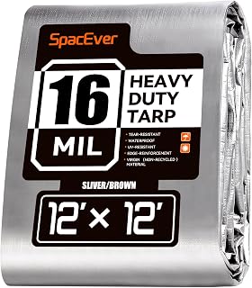 SpacEver 12x12 FT Heavy Duty Tarp Waterproof 16 Mil Thick UV Rip Resistant with Grommets Reversible Cover for Boats Cars Camping