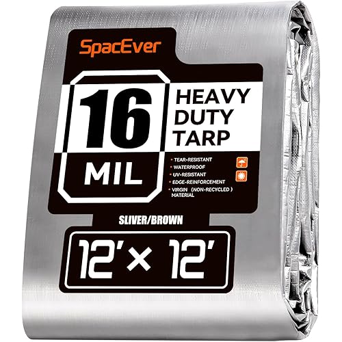 12x12 FT Tarp Waterproof, 16 Mil Tarps Heavy Duty Waterproof Multipurpose Protective Cover UV Resistant Rip & Tear Resistant Waterproof with Grommets Reversible for Home Boats Cars Camping