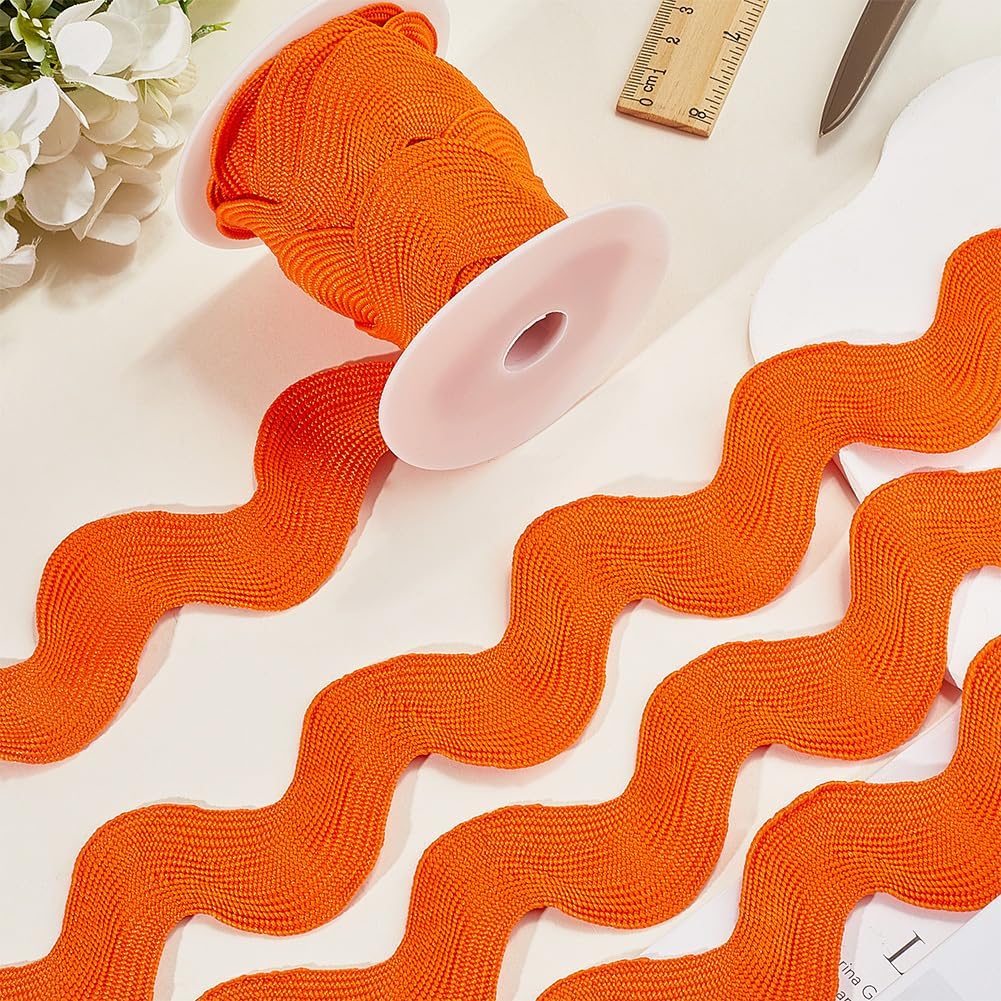 GORGECRAFT 1.2 Inch 5 Yards Rick Rack Trim Sewing RIC Rac Rickrack Lace Wave Ribbon Zig Zag Wave Bending Lace Trim Dark Orange S Shaped Woven Braided Fabric with Spool for DIY Crafts Wedding Dress
