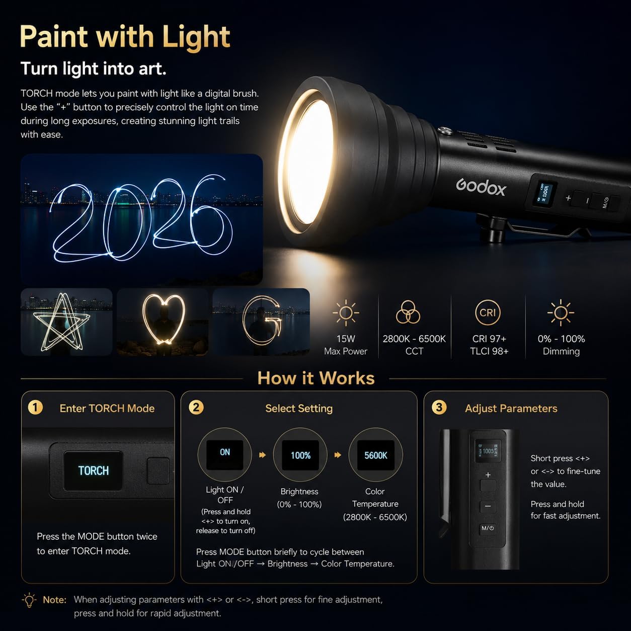 Godox FL15Bi Luce Video LED Bicolore Portatile, 2800K-6500K, 25600 Lux @0.5m, CRI 97 TLCI 98, Batteria Integrata 4750mAh, USB-C, 11 Effetti FX, Controllo App, IP54 per Video Ritratto Content Creation