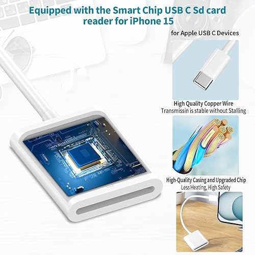 Miniatura 4 de (Certificado MFi) Lector de cámara de tarjetas USB C a SD, lector de tarjetas esbeecables SD para iPhone15, visor de cámara de rastro, adaptador de