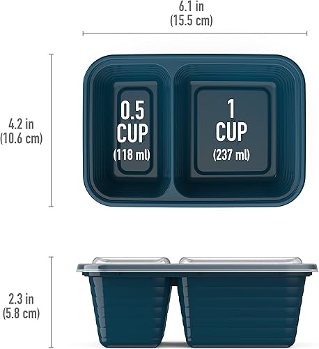 Miniatura 7 de Bentgo Prep - Recipientes de 2 compartimentos con tapas de ajuste personalizado, reutilizables, para microondas, duraderos, sin BPA, aptos para