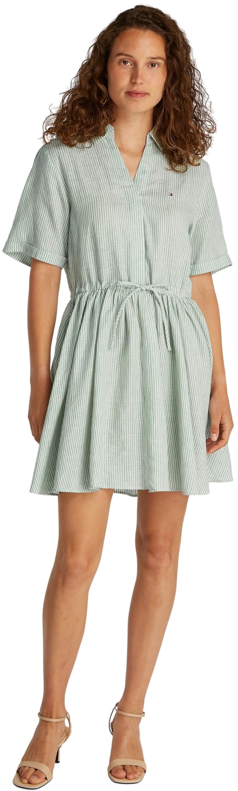Tommy Hilfiger Damen Kleid Linen Short mit Taillengürtel, Mehrfarbig (Classic Ithaca/Fort Green), 40