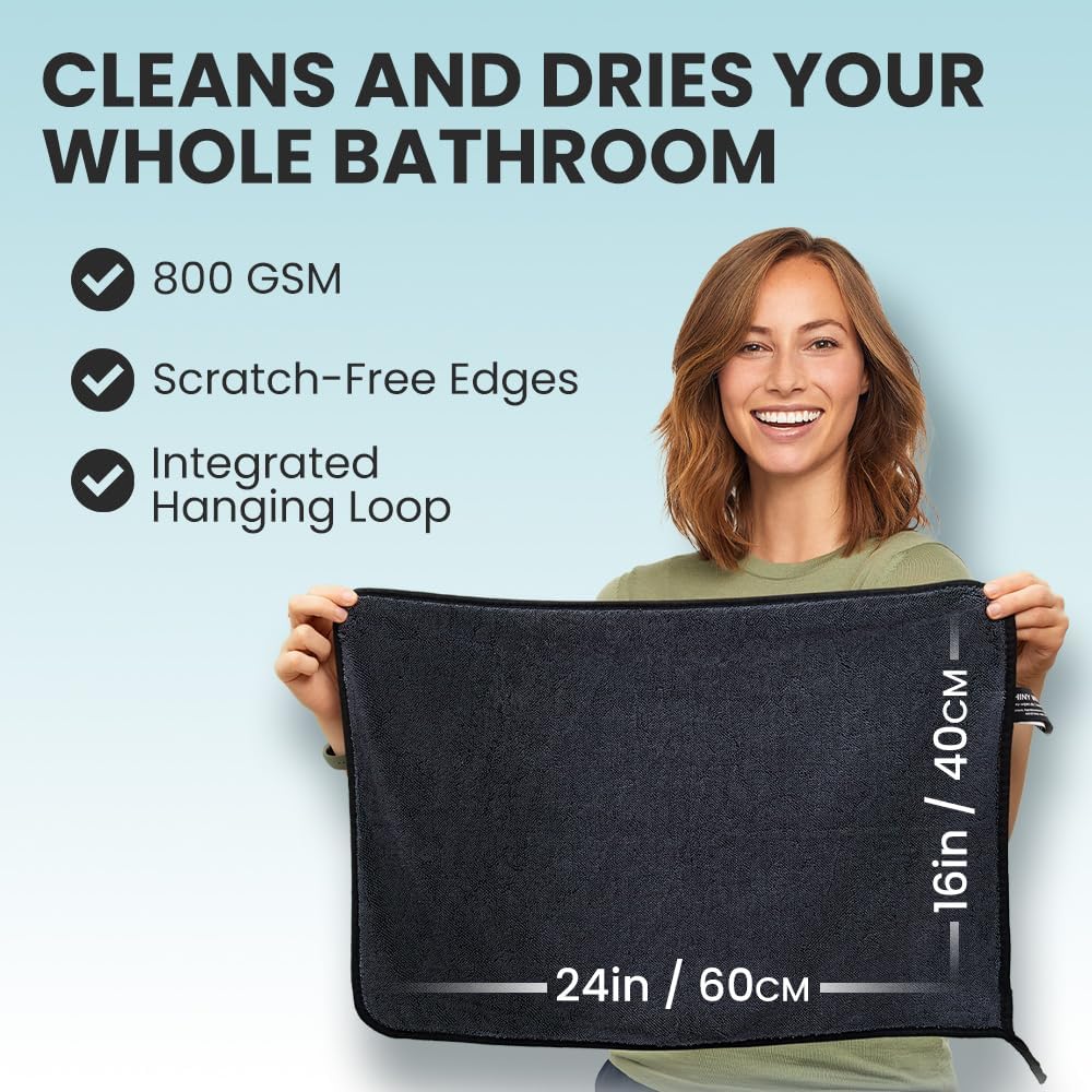 Shiny Wipes XL Drying Towel, The Original, Ultra Absorbent Twisted-Loop Design, Streak-Free Drying Towel, Shiny Wipes Shower Cleaning Cloths (4 Towel) - Image 8