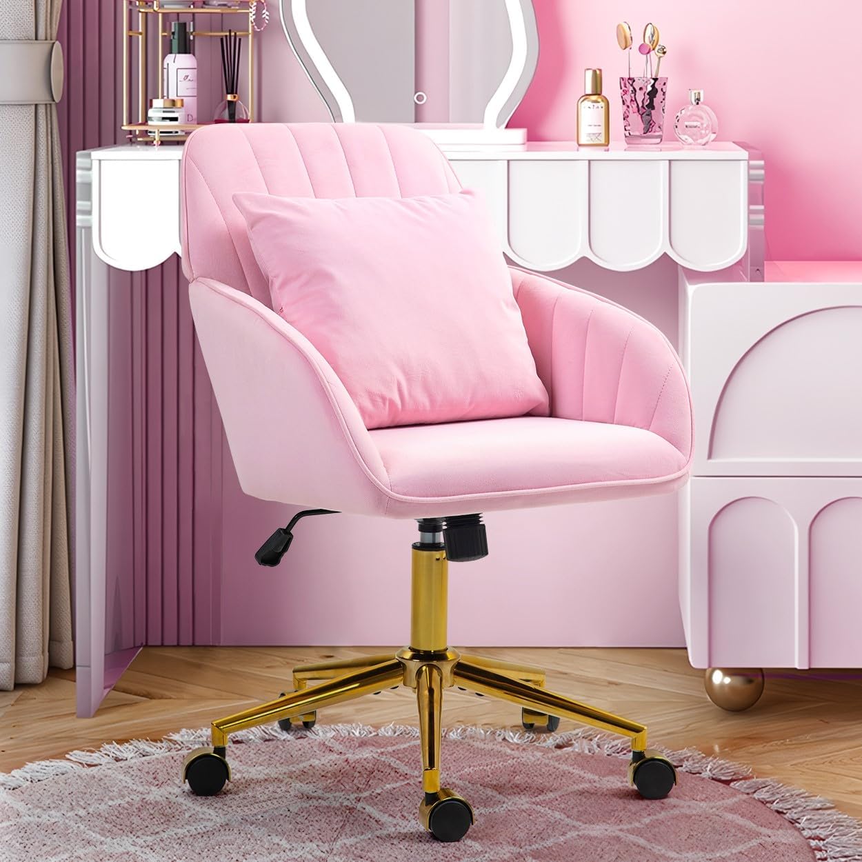 Amazon.com: Modern Office Cute Desk Chair with Back & Gold Base for Makeup Room, Vanity Chair ...