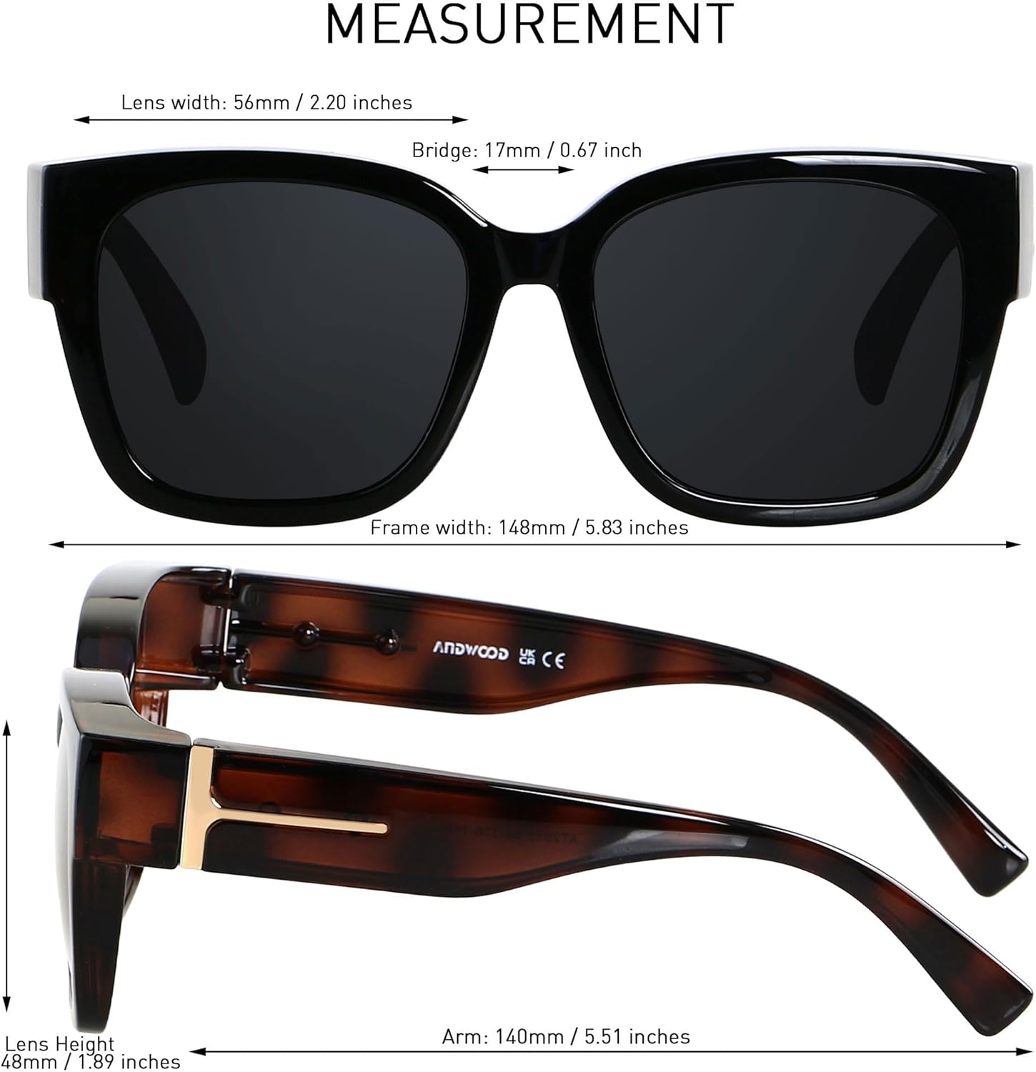 ANDWOOD Polarized Sunglasses Fit Over Glasses for Women Men Oversized Square Shades UV400 Protection - Image 6