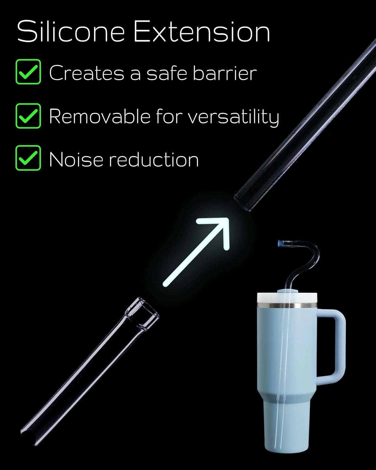 Anti Wrinkle Straw - Glass and stainless anti-wrinkle drinking straws for 40oz Tumbler, Reusable Straws with Cleaning Brush - Eco-Friendly Alternative to Plastic - 8 Pack