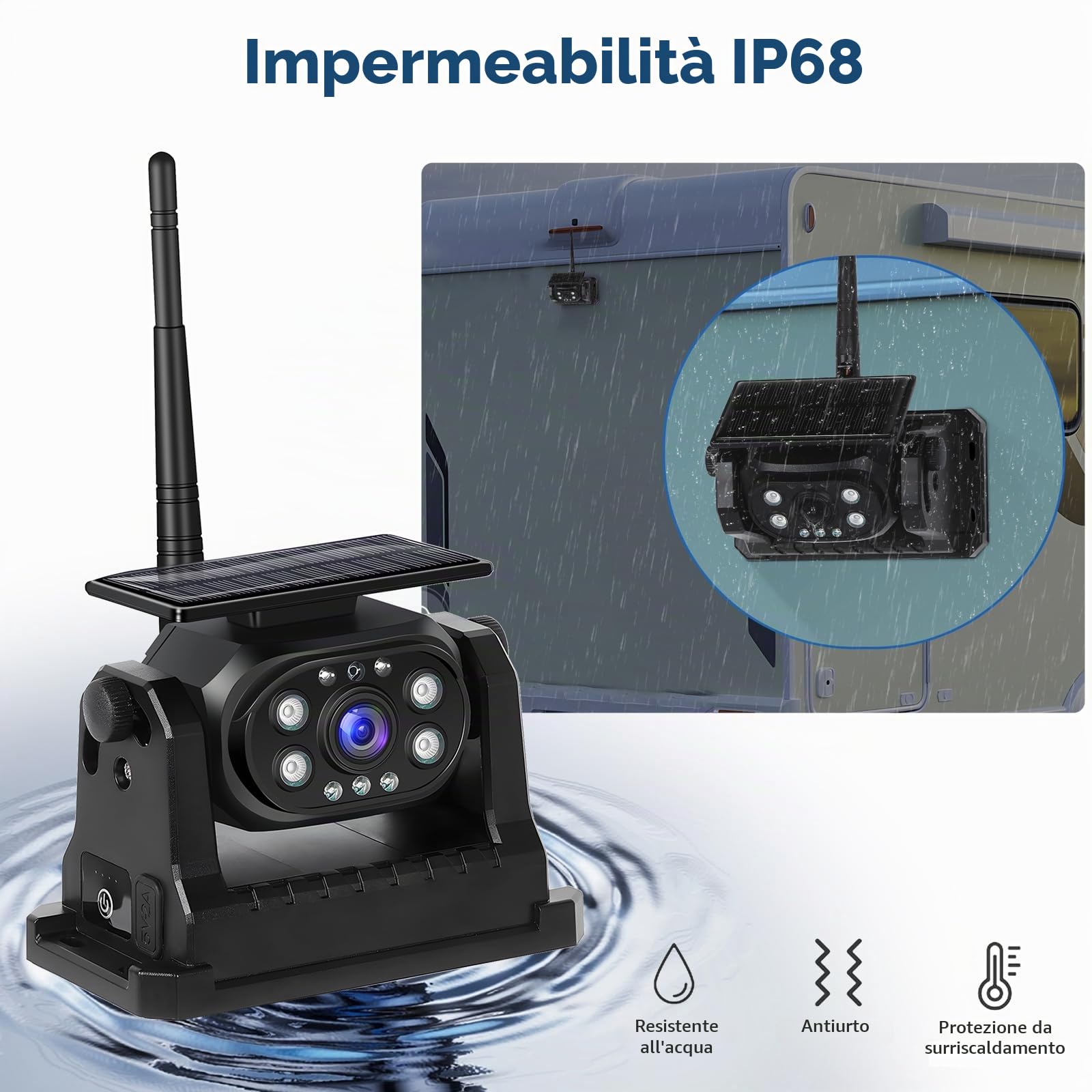 Podofo Telecamera posteriore senza fili WiFi stabile, telecamera di retromarcia 1080P con impermeabile, ricarica solare, base magnetica, aiuto alla retromarcia per camion/rimorchi/RV