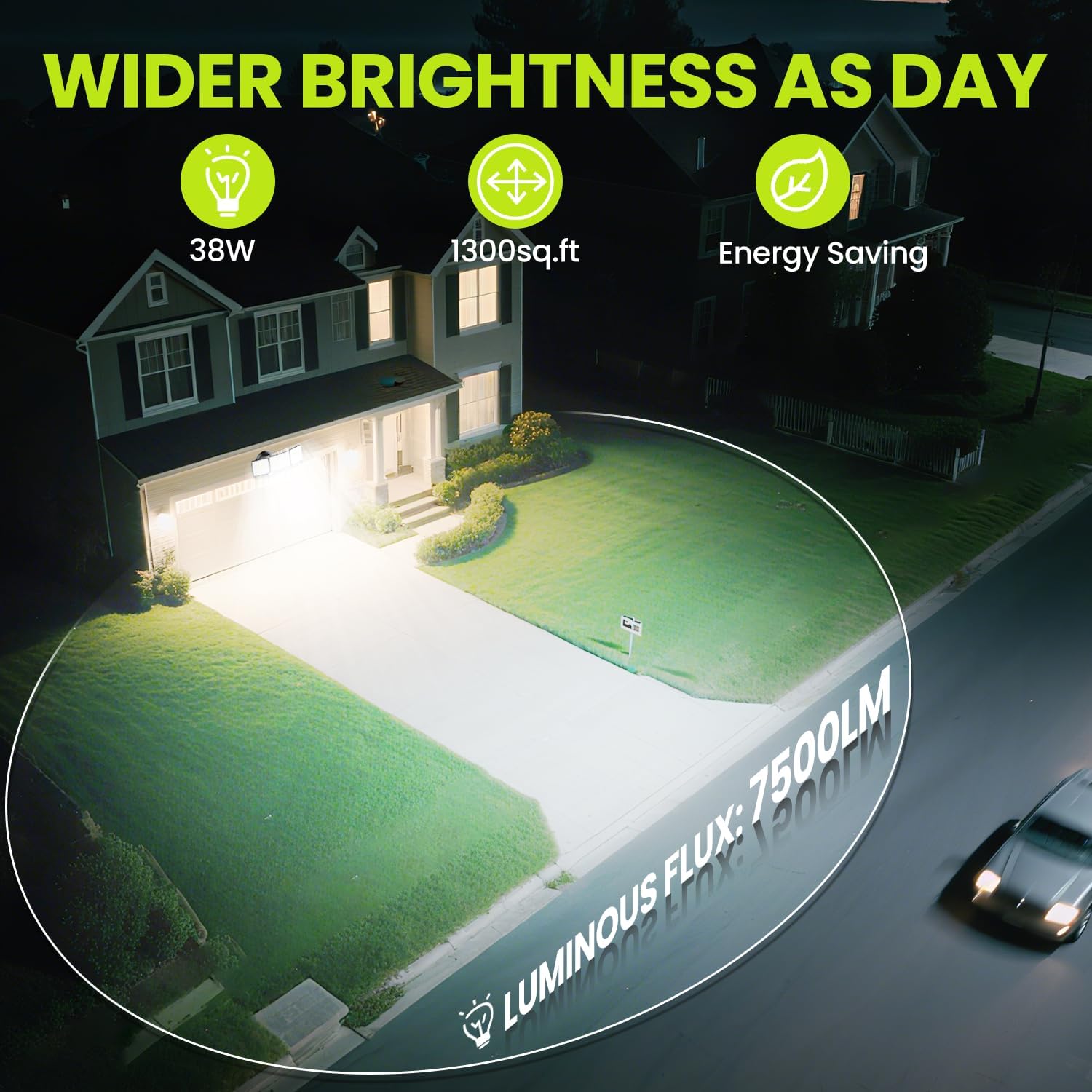 7500LM LED Security Light Motion Sensor Outdoor Lights, Adjustable 3 Head Hardwired LED Flood Lights Outdoor, IP66 Waterproof, 38W Motion Detected Lights for Outside, House, Garage, Yard