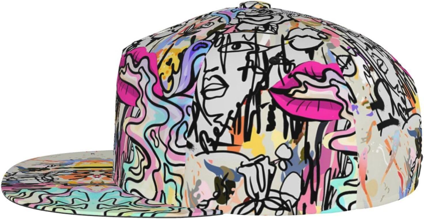 Graffiti Art Baseball Cap,Funny Print Adjustable Flat Bill Brim Cap Hip Hop Hat Baseball Cap for Men Women - Image 3
