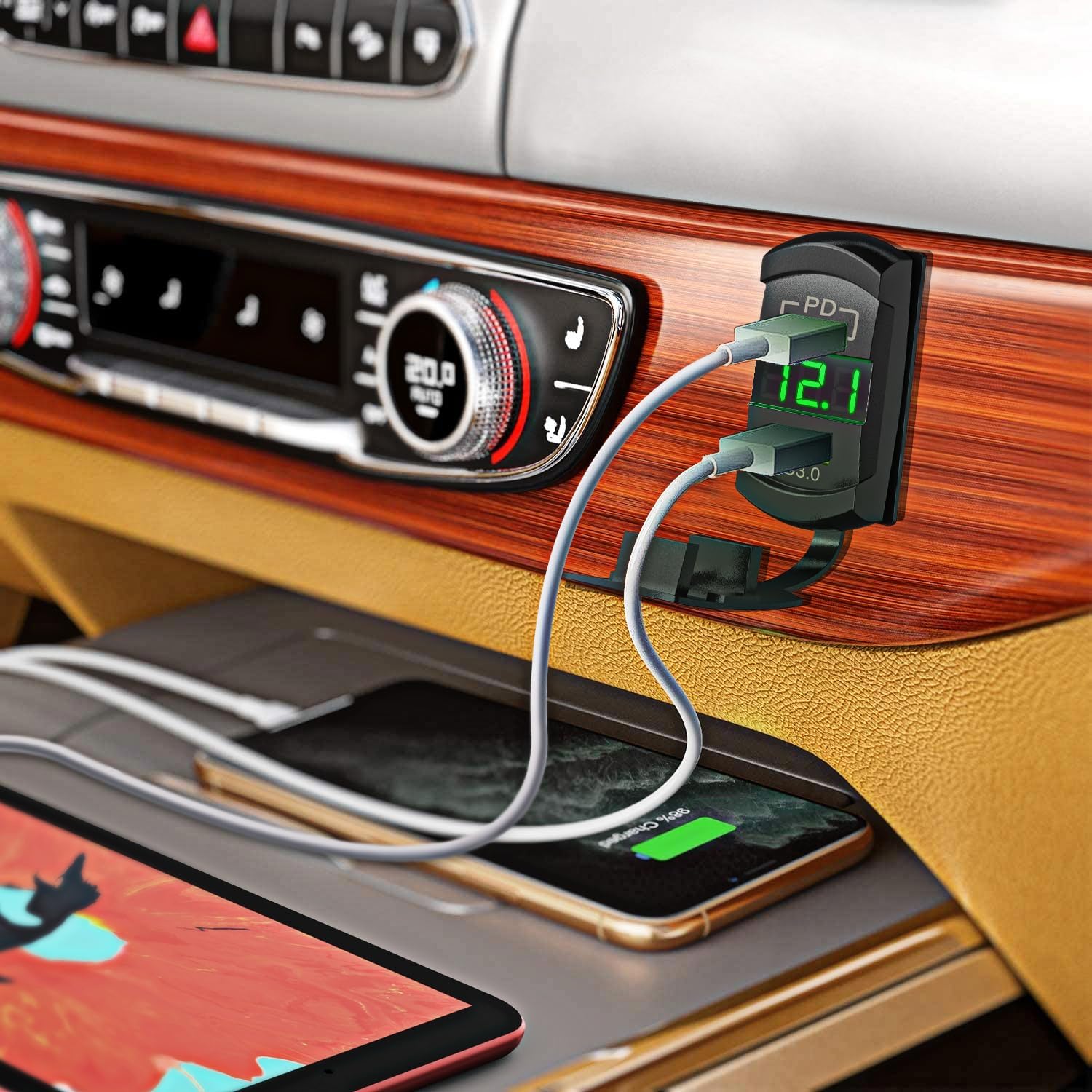 Nilight Rocker Switch Style USB Outlet LED Voltmeter Quick Connector 12V PD Type C and USB QC 3.0 Cars Replacement with Inline Fuse for Switches Panel on Boats RV Truck Car
