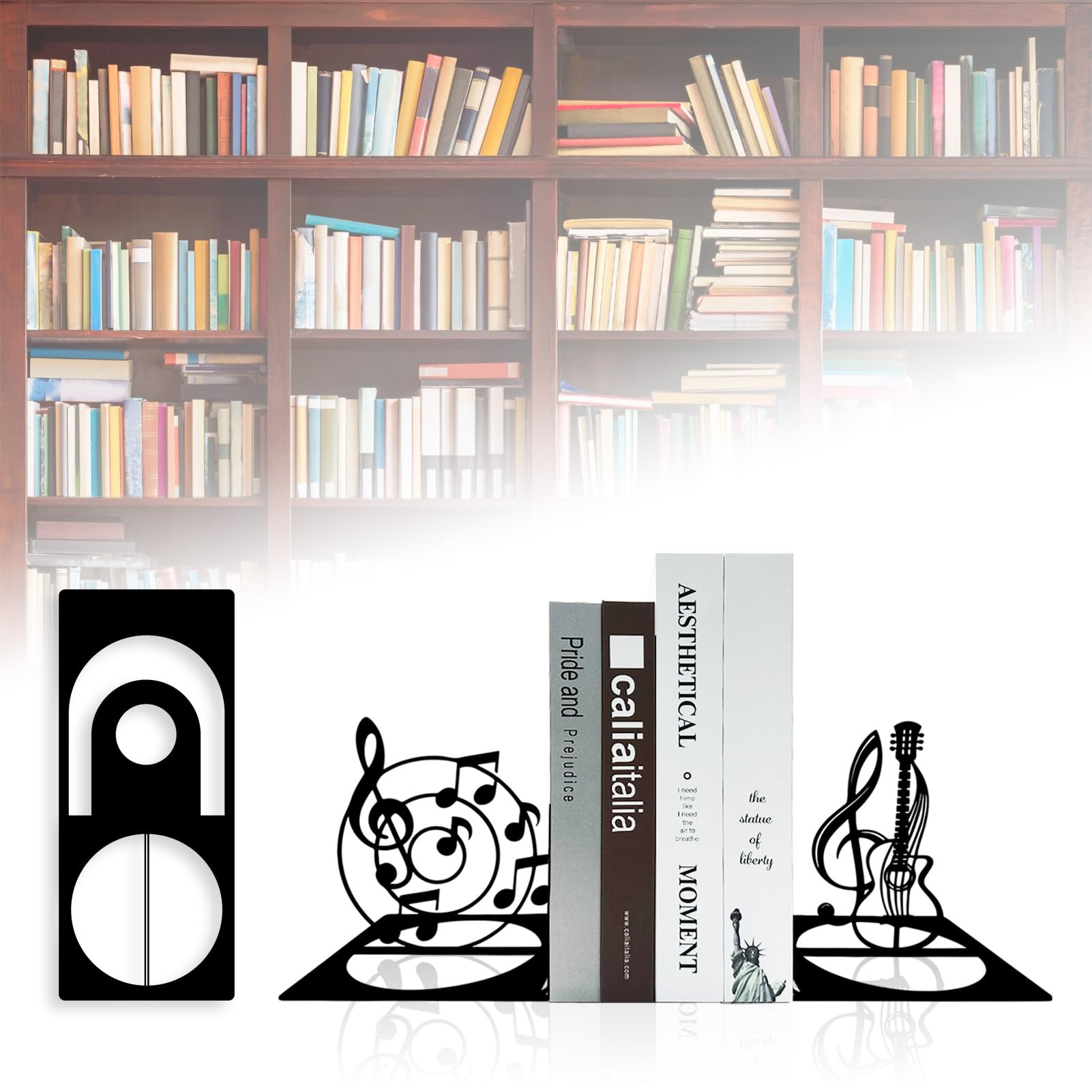 Musiknoten-Metall-Buchstütze, Musik-Buchstützen, Metall-Buchstützen, Gitarren-Buchstützen, Buchhalter für Regale, Schreibtisch-Organizer, Musik-Bücherregal, Heimdekoration