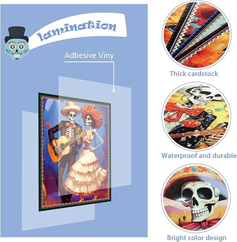 Miniatura 5 de Póster del Día de los Muertos  9 piezas de decoración del Día de los Muertos de Calavera de Azúcar Arte de pared de Calavera de Azúcar para el Día