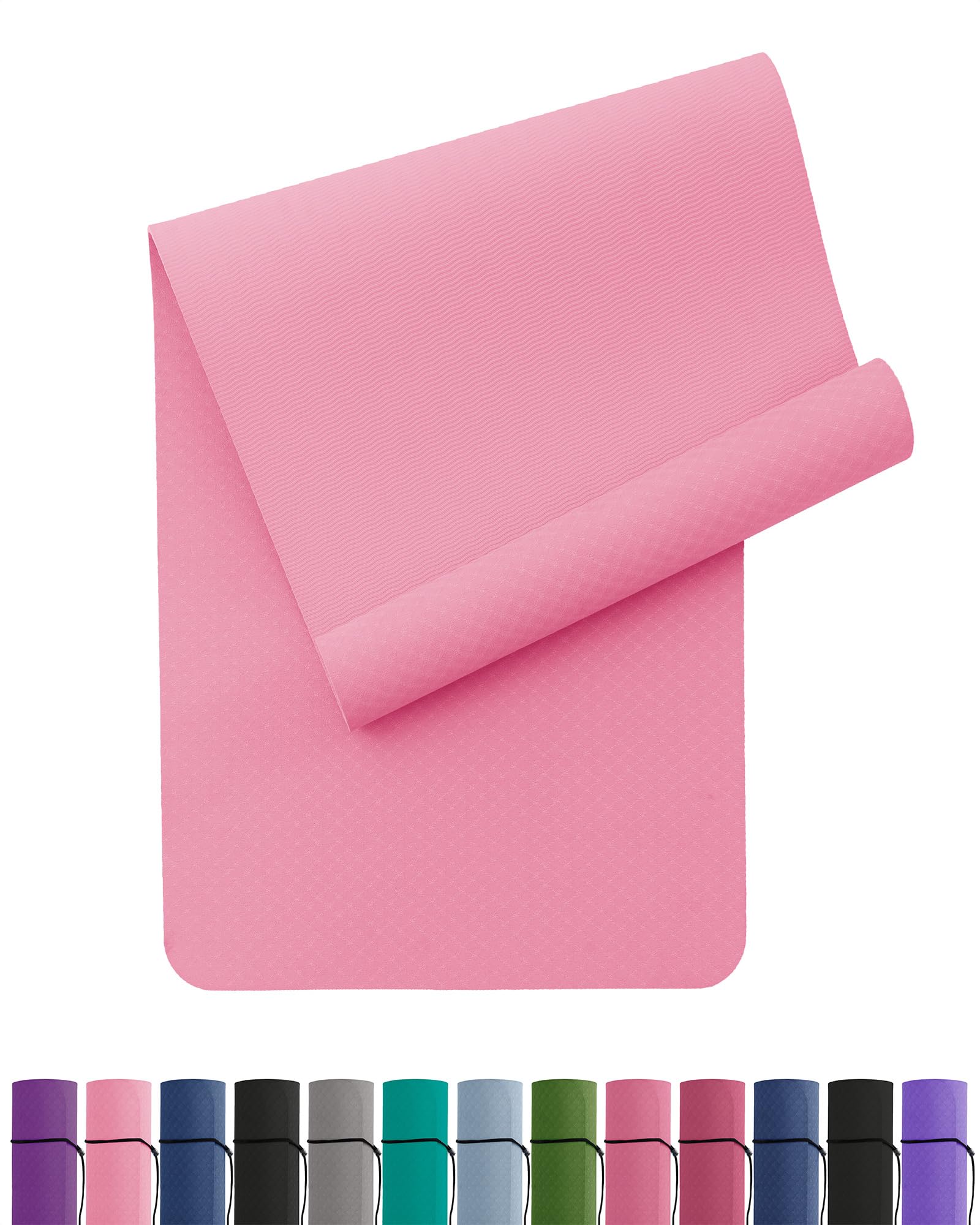 Oak & Tea Yoga Mat for Women Men Non Slip Exercise Mat for Home Gym with Carry Strap, TPE Workout Mats for Meditation, Pilates 183x61x0.6cm (PINK)
