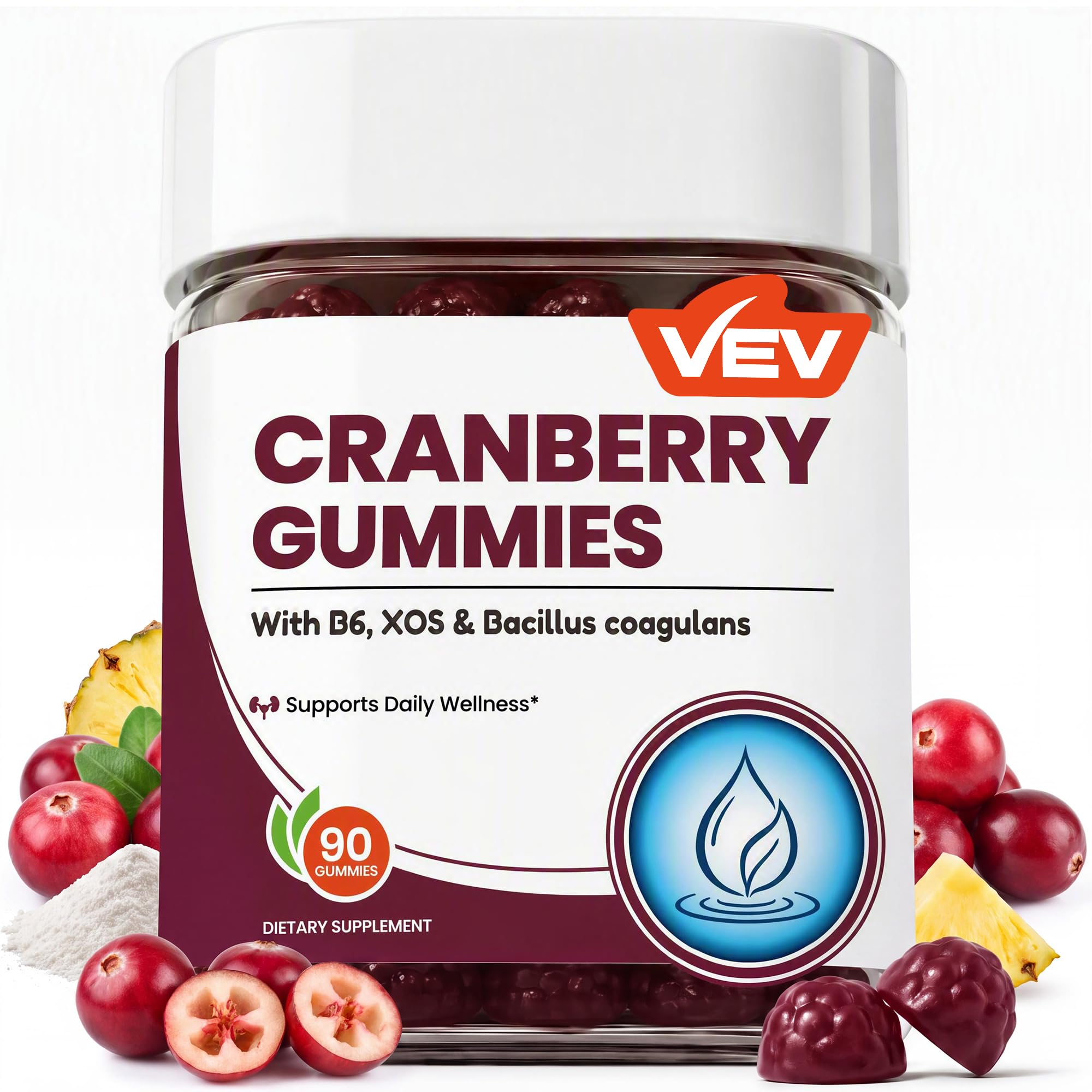 VEV Cranberry Gummies for Women, 90 Gummies 90 Count (Pack of 1)