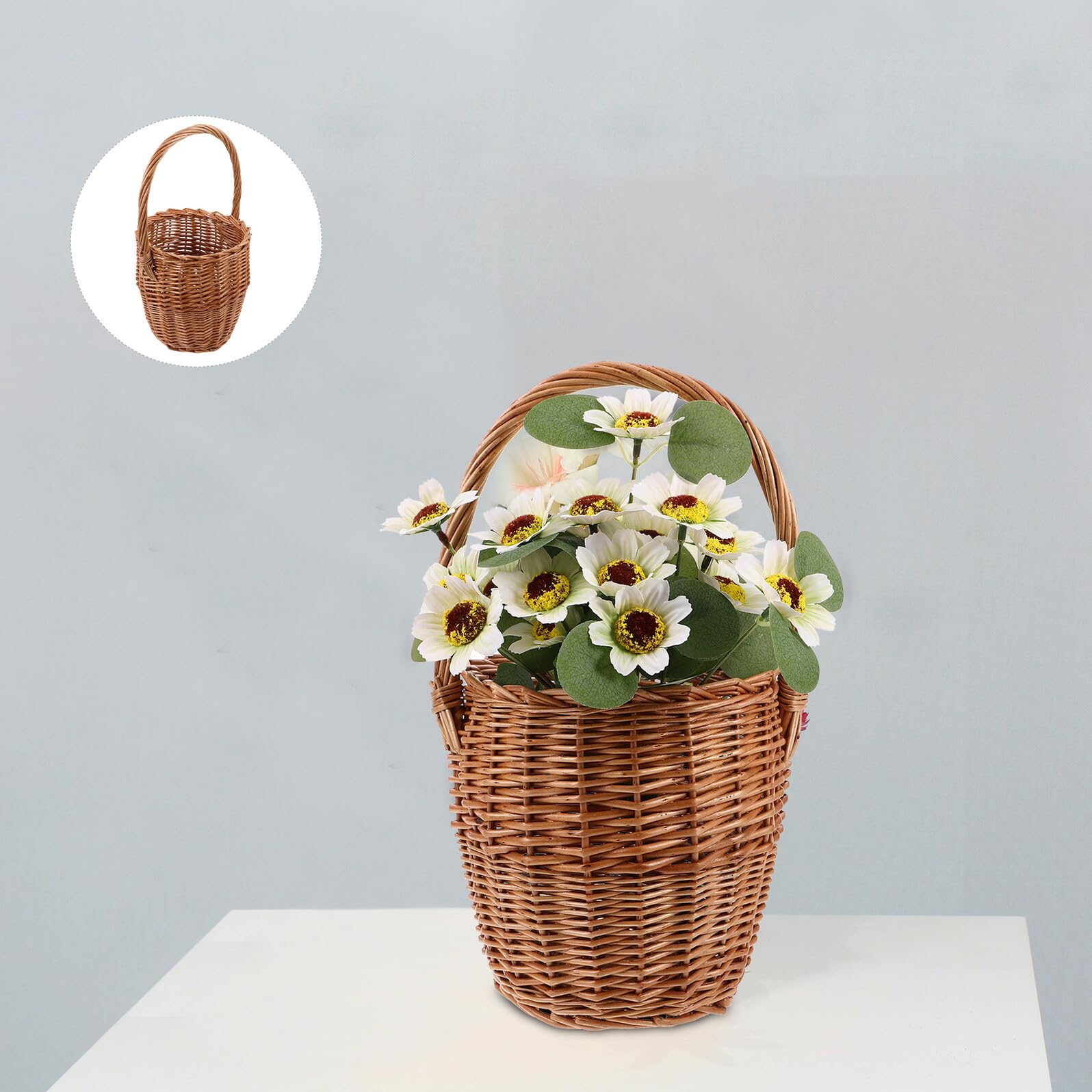 SUPVOX Cestino Intrecciato in Vimini con Manico, Leggero e Artigianale, per Picnic All'aperto e Decorazioni Floreali dallo Stile Campagnolo