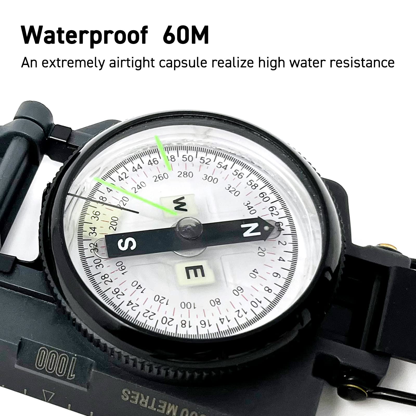 POLARIS Lensatic Compass with Inclinometer for Survival Hiking Tactical Boy Scout Japan Design Tools, Black - Image 4