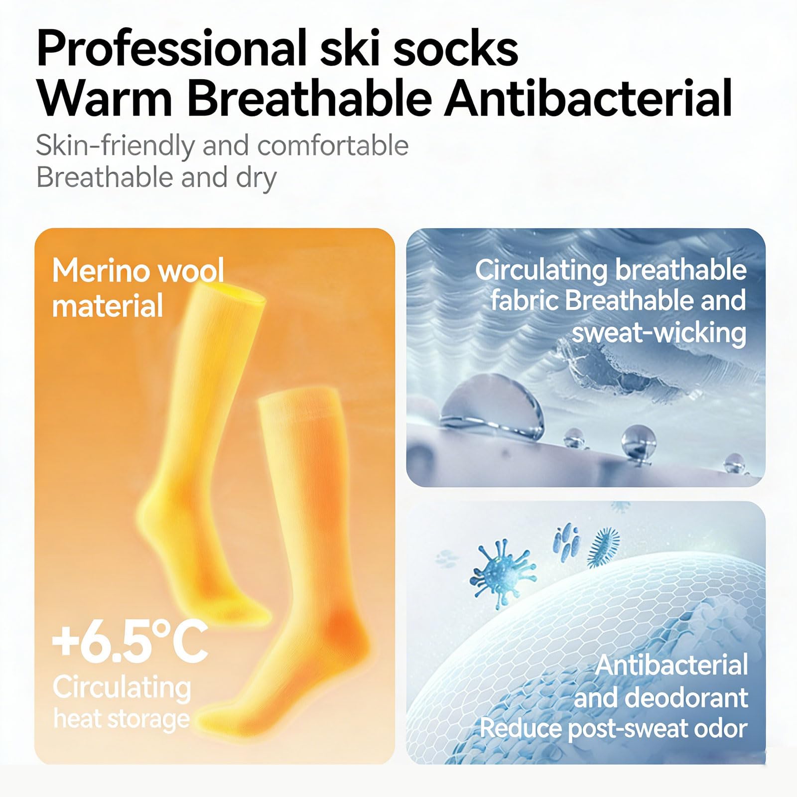 Calzini da Sci in Lana Merino per Uomo e Donna Calze Termiche al Ginocchio Spessa Asciugatura Calzini Invernali Assorbimento umidità Anti Vesciche per giornate Fredde,Sci e Snowboard