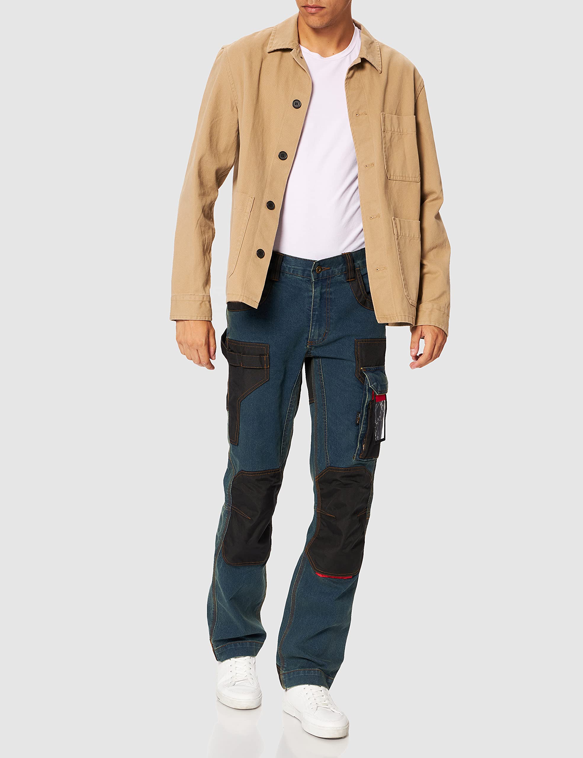 Pantaloni da uomo U-Power Platinum Buttom, jeans cargo multitasche, tasche per ginocchiere, tasca sulla coscia rimovibile, tessuto confortevole, inserto elastico, usura esterna