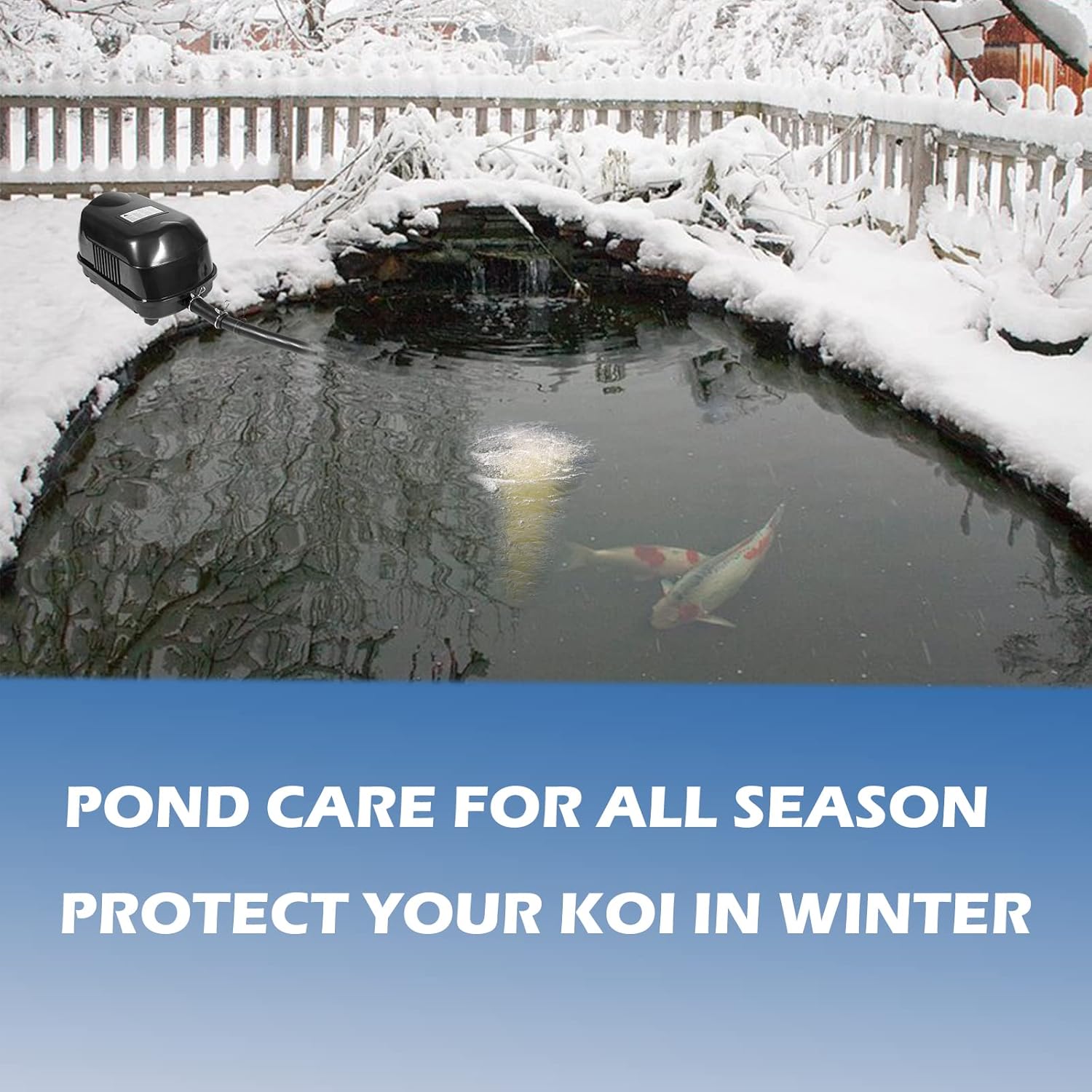 Pond Aerator Kit, Complete Aeration Kit, Oxygenation Bubbler System Adds Oxygen to Water Gardens, Koi & Fish Ponds, Include Outdoor Air Compressor Pump, Air Line & 1 Submersible Diffuser Stick