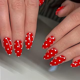 24 Stueck Press On Nails, Naegel Zum Aufkleben, Press On Nails Kurz, Mandel Kunstnaegel Fuer Frauen, Maedchen, Anfaenger Fuer Weihnachten, Party, Alltag (Rot)