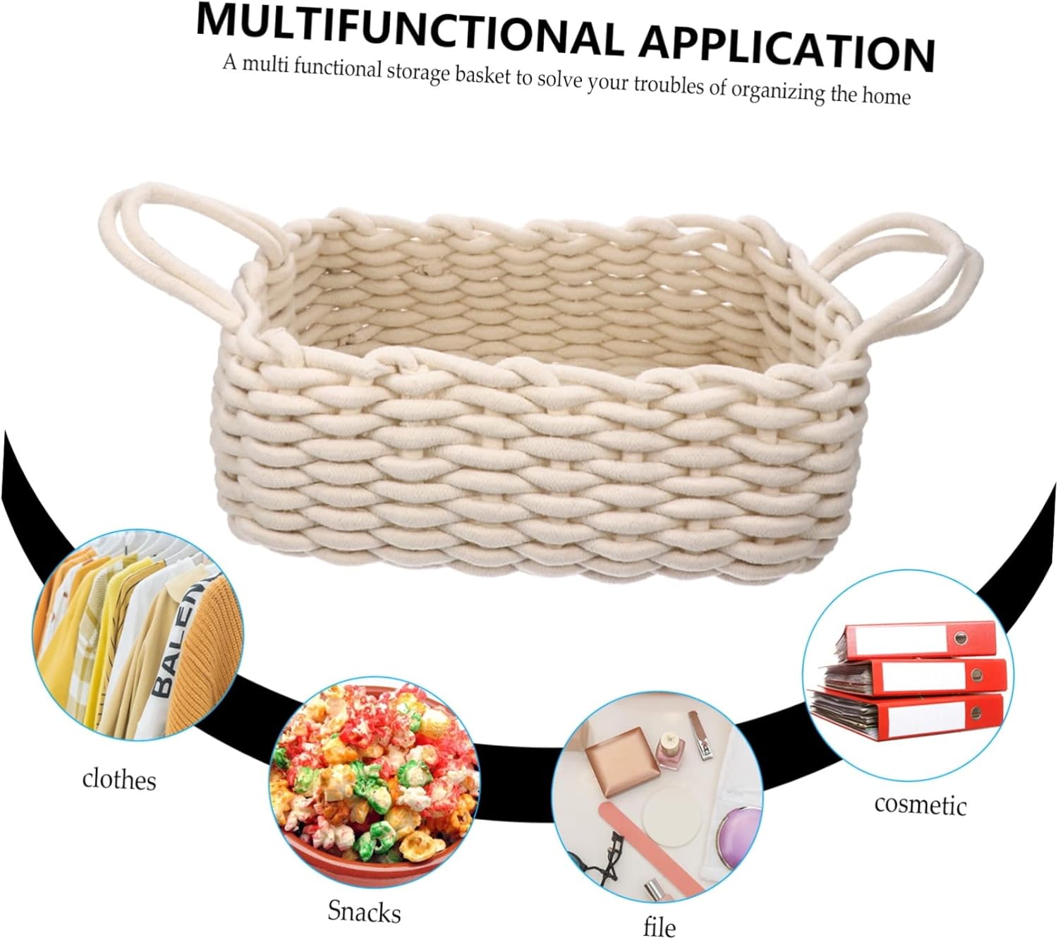 Decorative Cotton Woven Storage Basket Bin with Handle Large Nursery Organizer for Snacks Sundries Home Storage for Books Magazines Crafts and Laundry