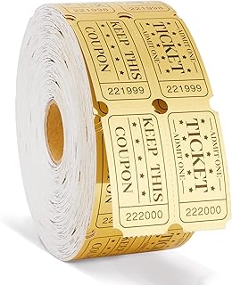 1000 Golden Raffle Tickets Double Roll Tickets for Events, Classroom Reward, Carnivals, Family Games, Door Prizes, Entry, Bingo, Auction, Metallic Gold Foil Tickets