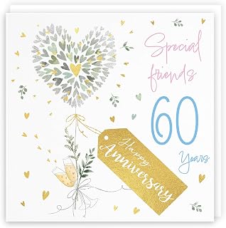 Hunts England 60th Anniversary Card for Special Friends - 60 Years - Modern Hearts - Gold Foil - Luxury 60th Wedding Anniversary Card for Special Friends - Milo's Gallery
